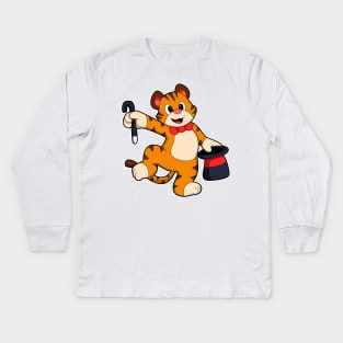 Tiger as Gentleman with Hat Kids Long Sleeve T-Shirt